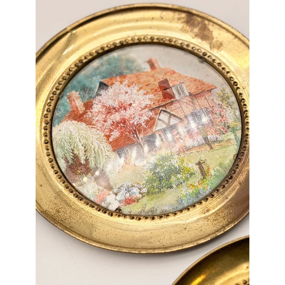Vintage Brass Tone English Country Cottage Garden Wall Plates Set of 6